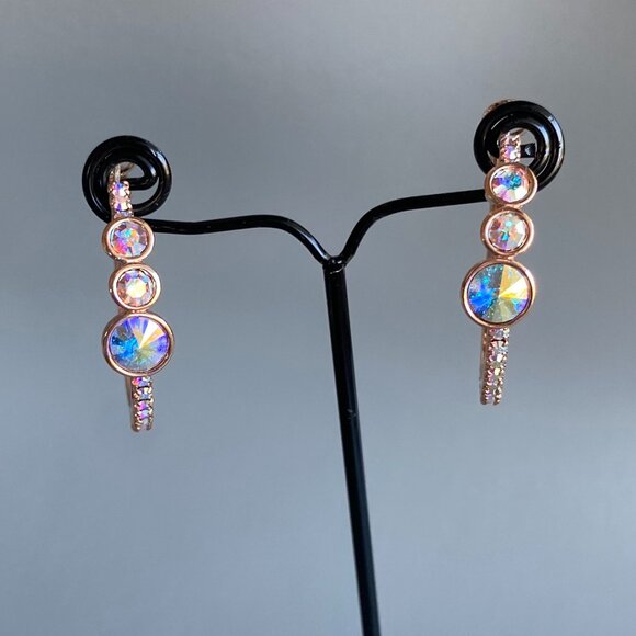 FAC Rose Gold Dazzling AB Crystal Hoop Earrings NWT - Picture 1 of 9